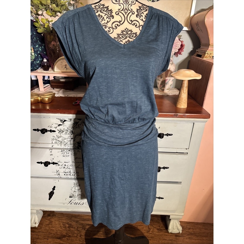 Toad And Co Organic Cotton Lightweight Spring V Neck Dress Sz Medium. Teal